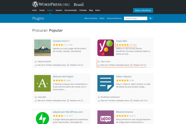 Pagina de Plugins WordPress populares
